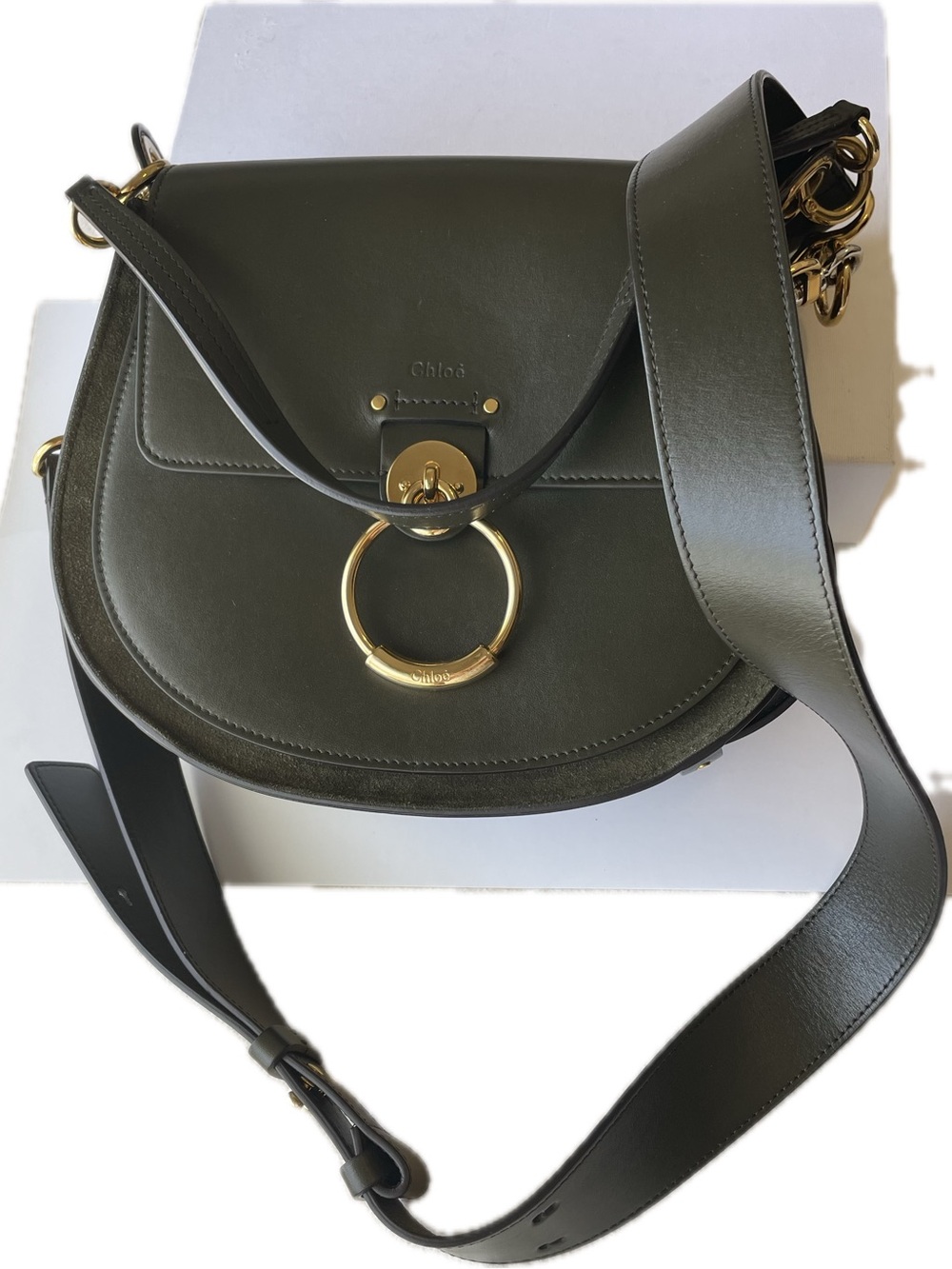 Chloe Tess Olive Green Crossbody with Gold Ring Detail